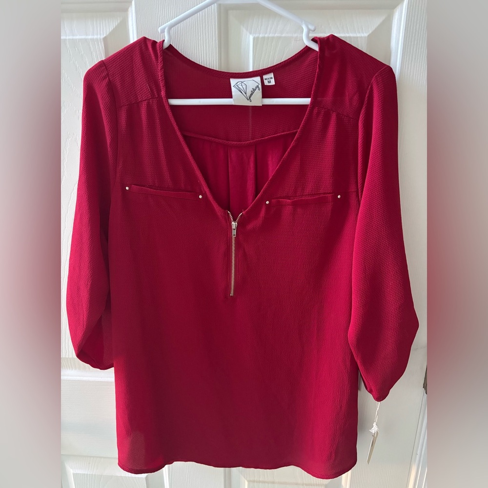 Janet Chung Chic Red Zippered Blouse